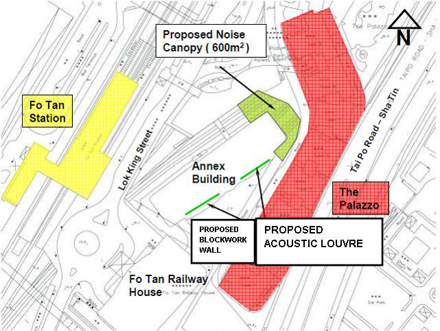 Location of the new semi-noise enclosure barrier and acoustic louvers