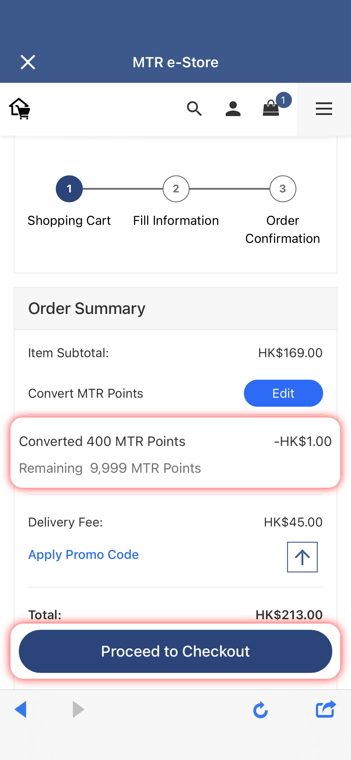 The net payment amount will be updated after deducting the converted MTR
                                            Points, click 'Proceed to Checkout' to complete payment