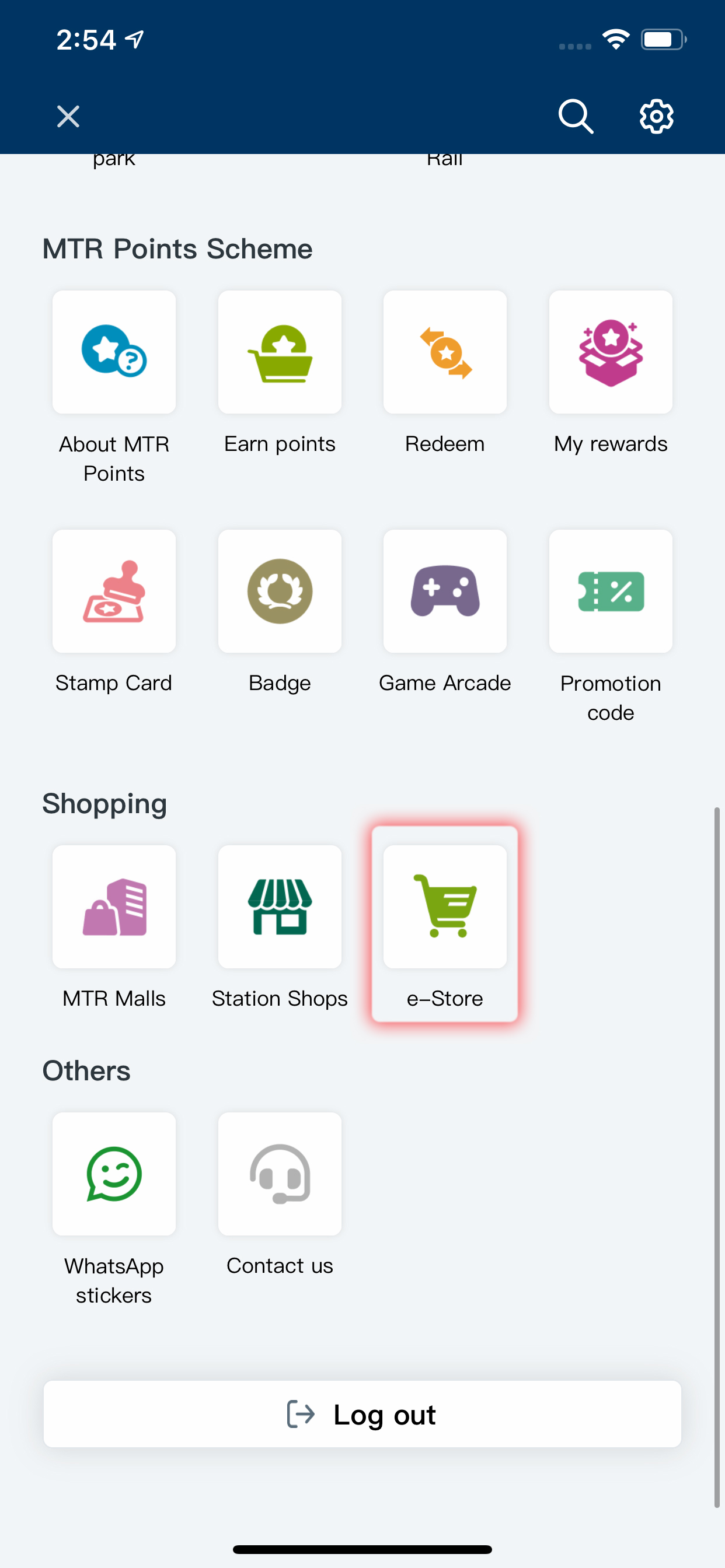 Log in to MTR Mobile and select 'e-Store' on homepage