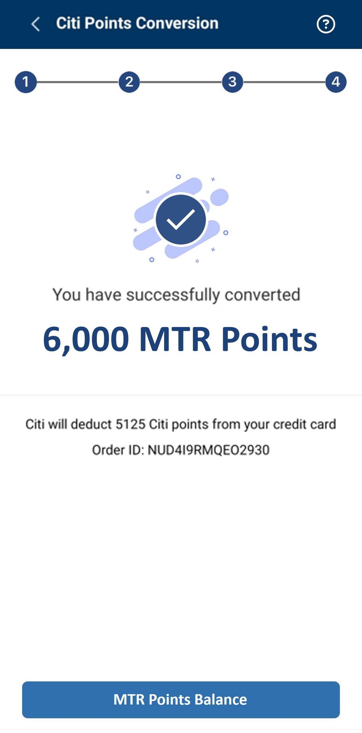 MTR Points will be credited to MTR Mobile account instantly
