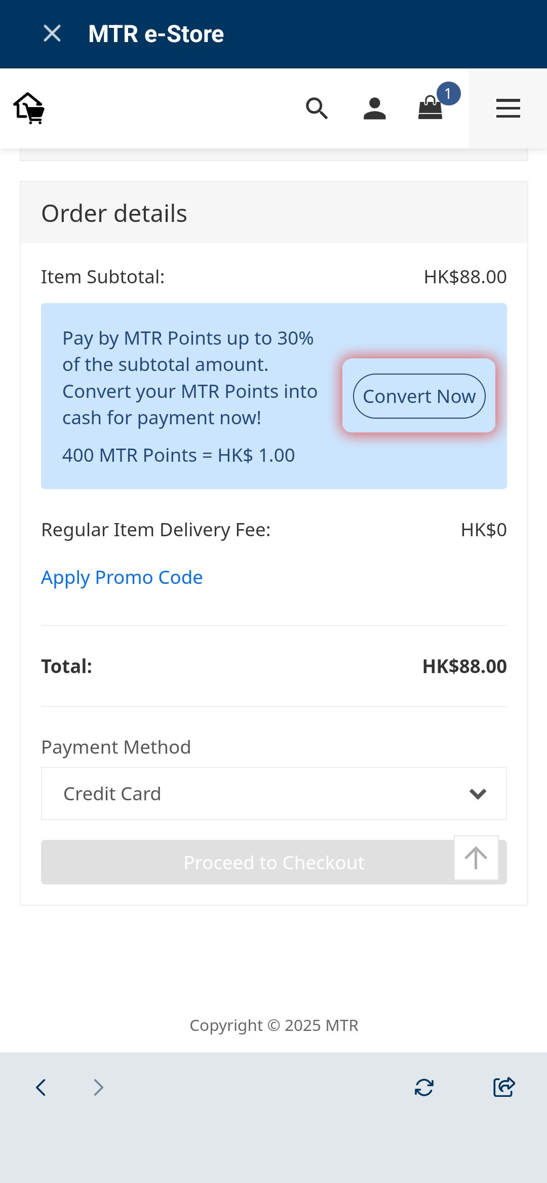 Click 'Convert Now' under Order Summary in Shopping Cart page