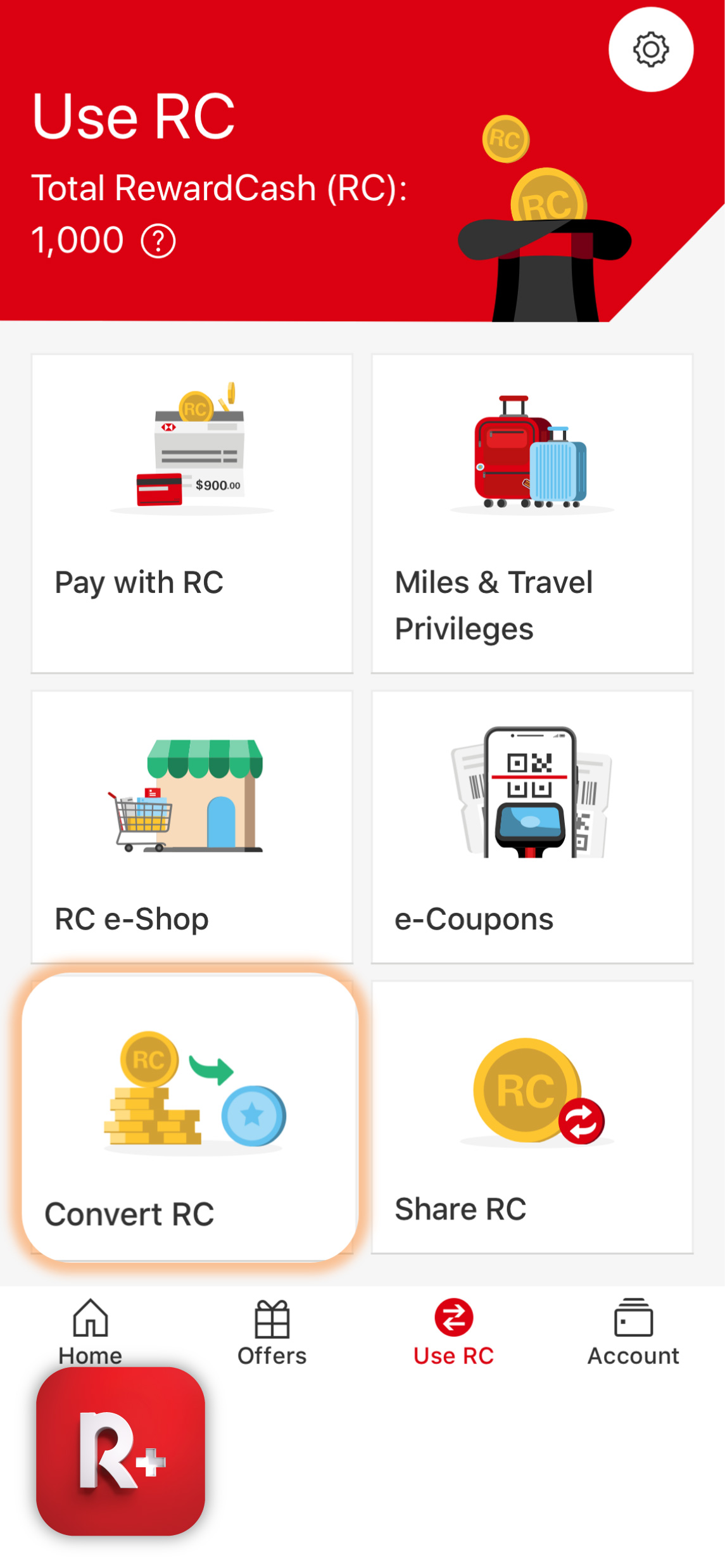 Log on HSBC Reward+, choose “Convert RC” and then select MTR Mobile