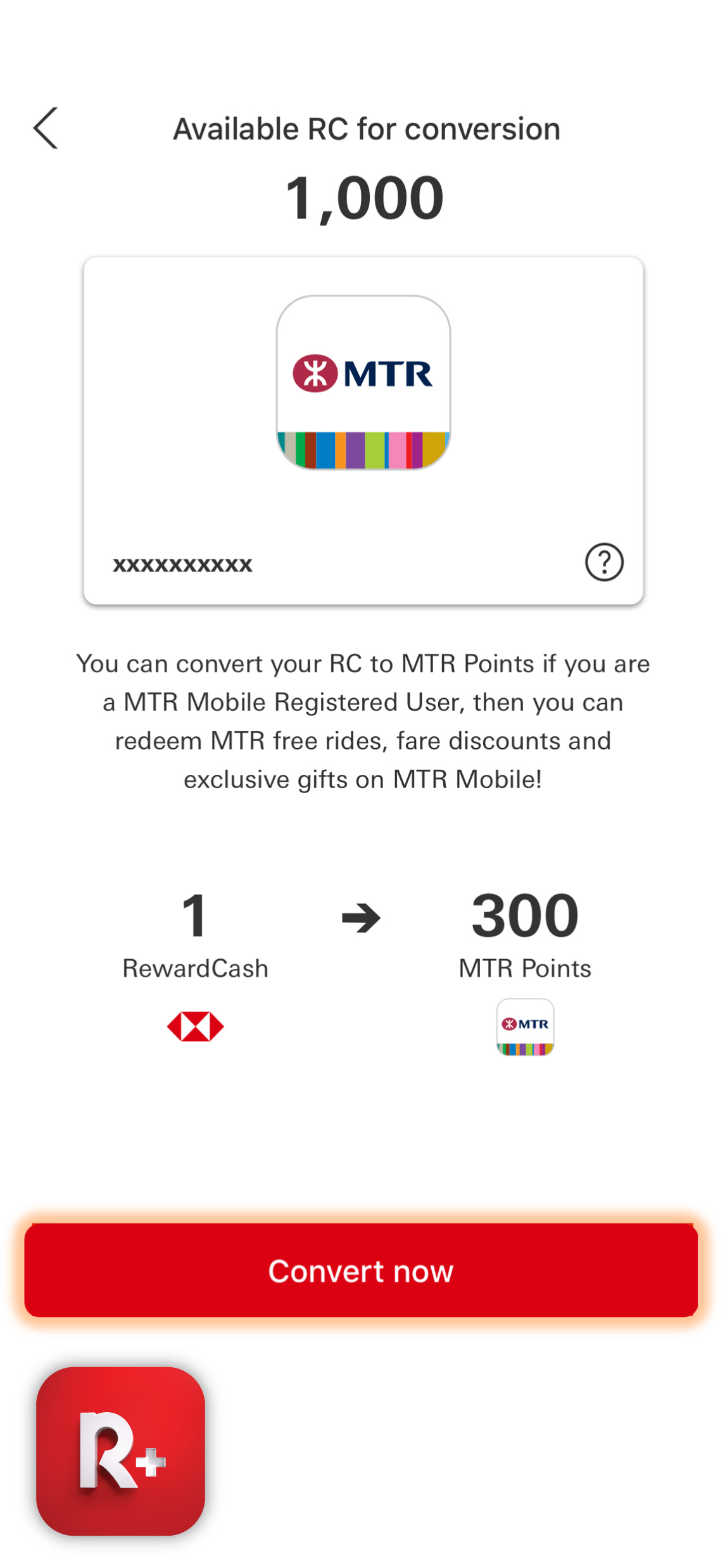 Convert HSBC RewardCash to MTR Points after connecting account successfully
