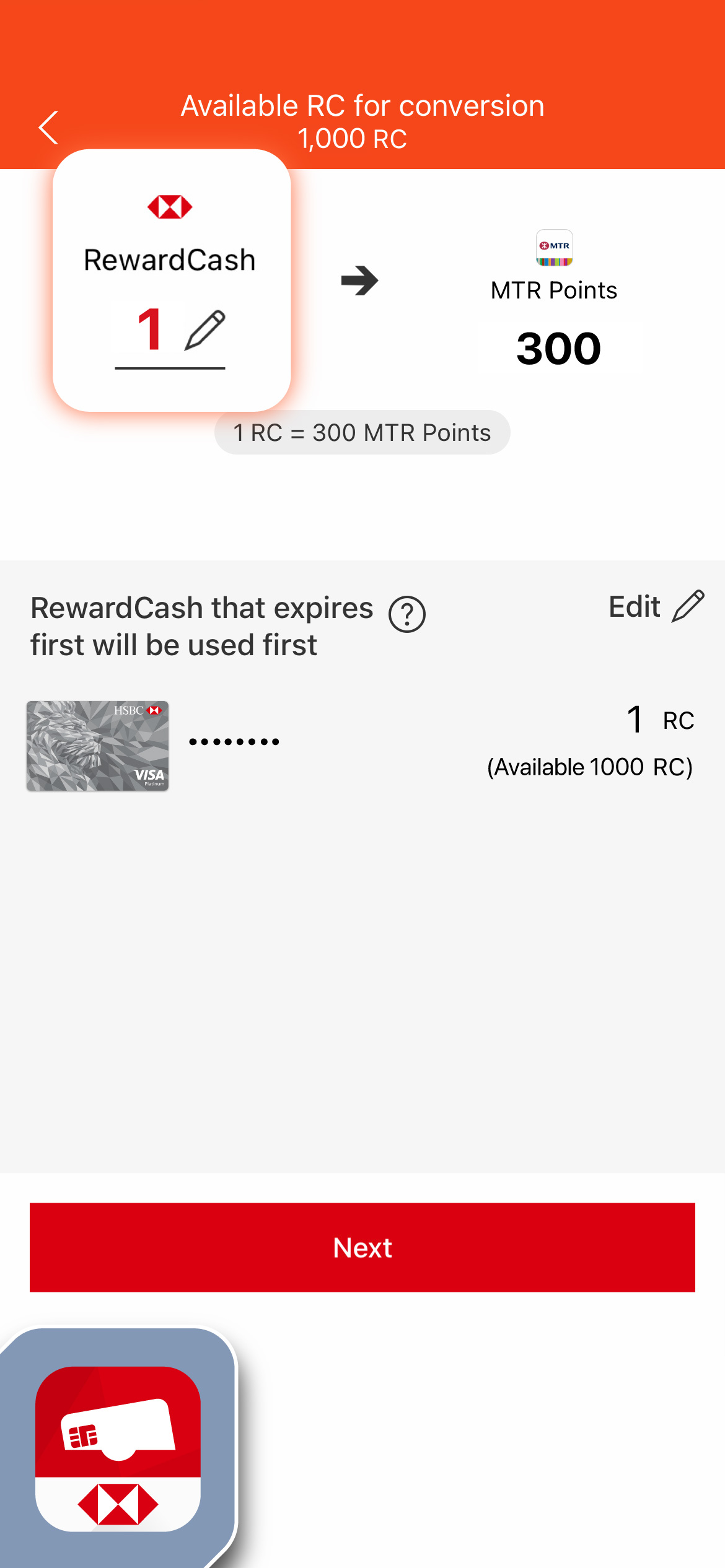 Enter the amount of RewardCash you would like to convert