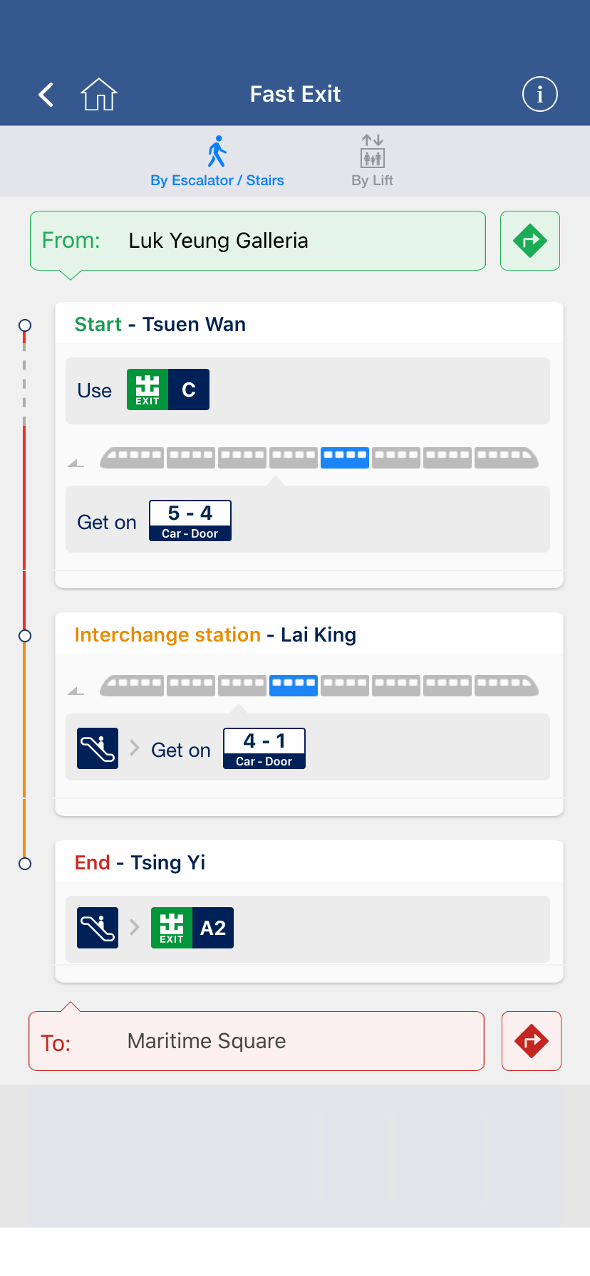 The function shows you the specific train car number and door number for boarding, allowing you to reach your destination more quickly when you get off the train