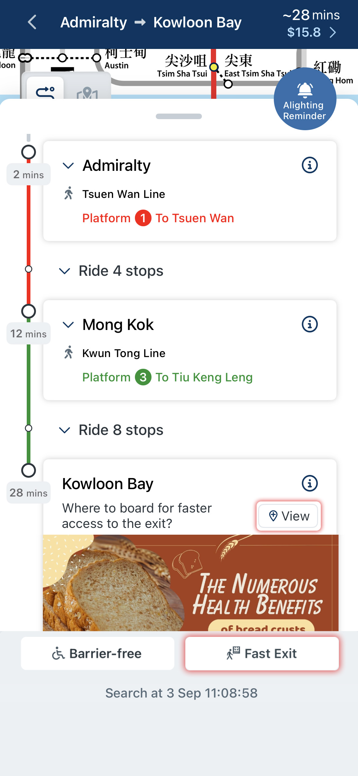 Select 'Fast Exit' on the 'Suggested Route' page