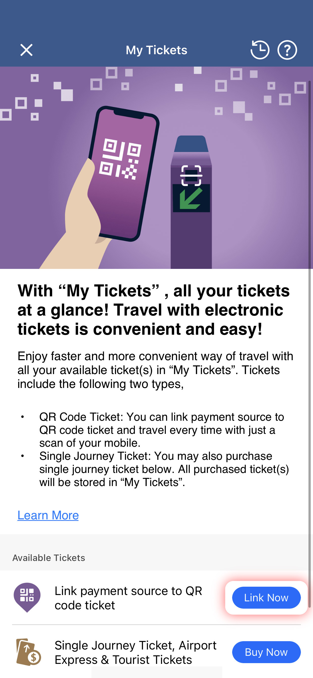 Select 'Link Now' to link payment source to QR code ticket