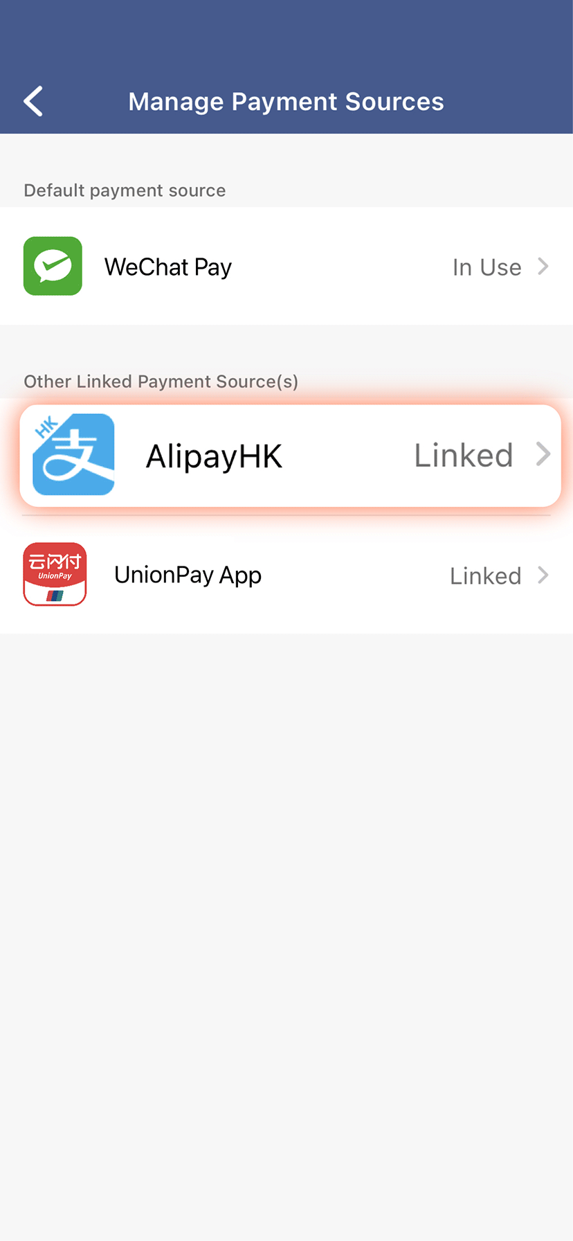 Select the payment source you want to unlink , tap 'Unlink'